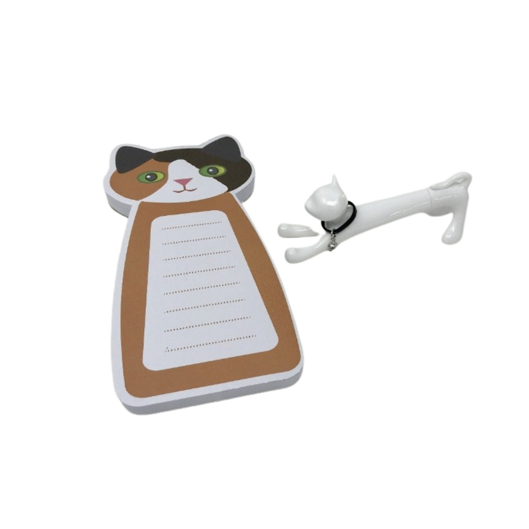 Calico Cat Gift Set Notepad and White Pen