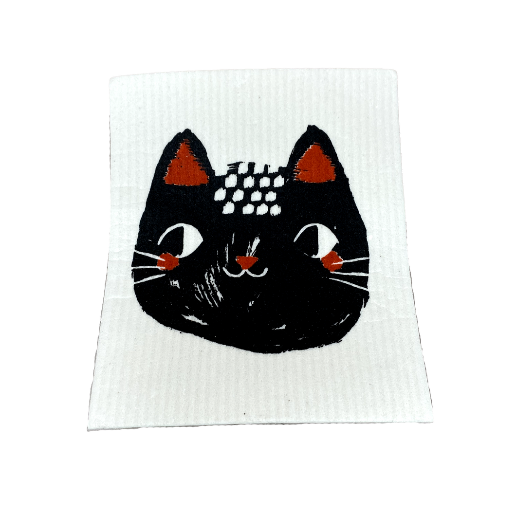 Cotton Sponge Cloth - Black Cat Face