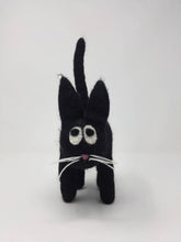Load image into Gallery viewer, Picture of a black felt cat facing forward standing on a white surface
