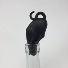 Load image into Gallery viewer, Black Cat Wine Bottle - Picture of a black cat-themed bottle stopper with the cat&#39;s face inside the top of the bottle with a white background
