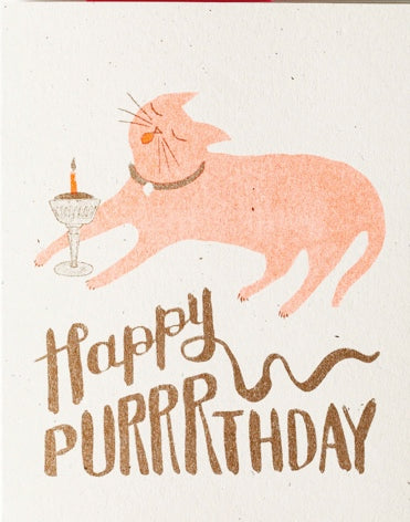 Happy Purrrthday - Risograph Card