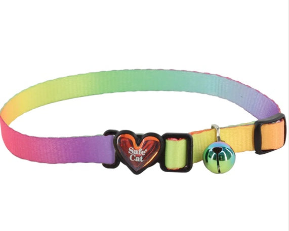 Safe Cat Heartbreaker Adjustable Cat Collar with Breakaway Heart Buckle - Pastel Rainbow