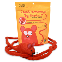 Load image into Gallery viewer, Wool Red Mouse Cat Toy w/6 Foot Tail
