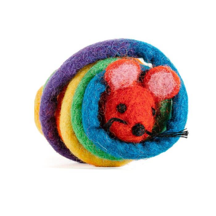 Wool Rainbow Mouse Cat Toy w/6 Foot Tail