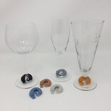 Load image into Gallery viewer, Six cat glass charms with two champagne glasses
