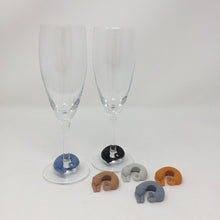 Load image into Gallery viewer, Six cat glass charms with two champagne glasses
