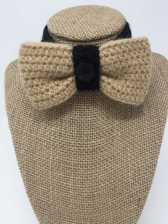 Tan brown Pet Bow Tie Hand Crochet Alpaca Wool Pet Bow Tie
