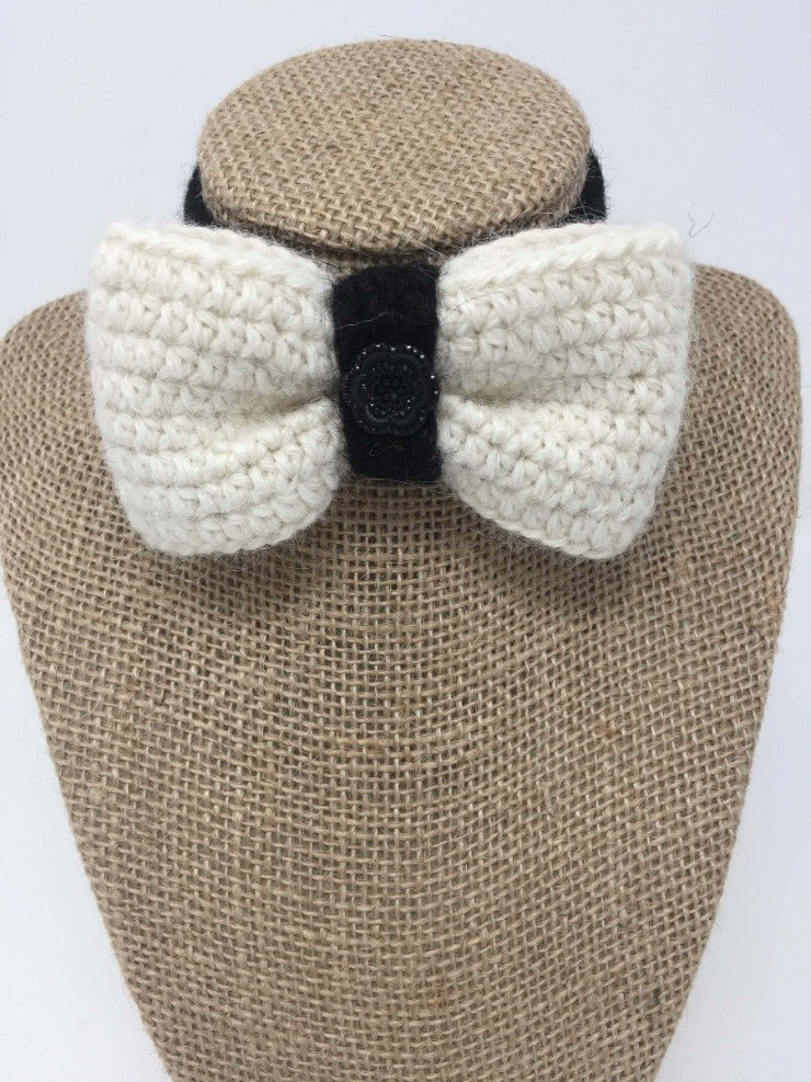 White and black Hand Crochet Alpaca Wool Pet Bow Tie