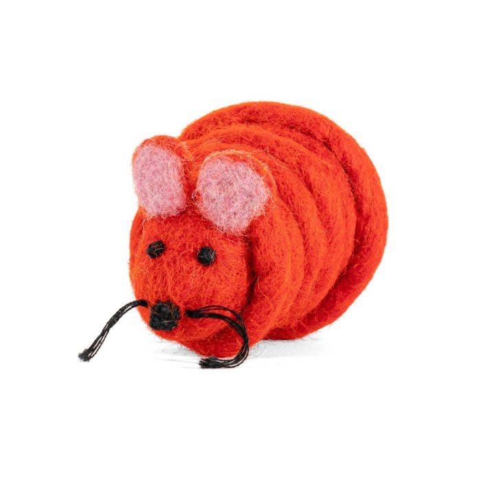 Wool Red Mouse Cat Toy w/6 Foot Tail