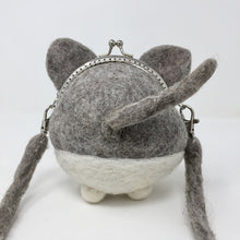Load image into Gallery viewer, back view of a grey and white mini cat purse on a white background
